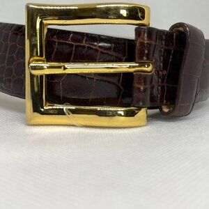 Cipriani Italian Alligator Calfskin Designer Belt, Brown, Size Large 1" wide